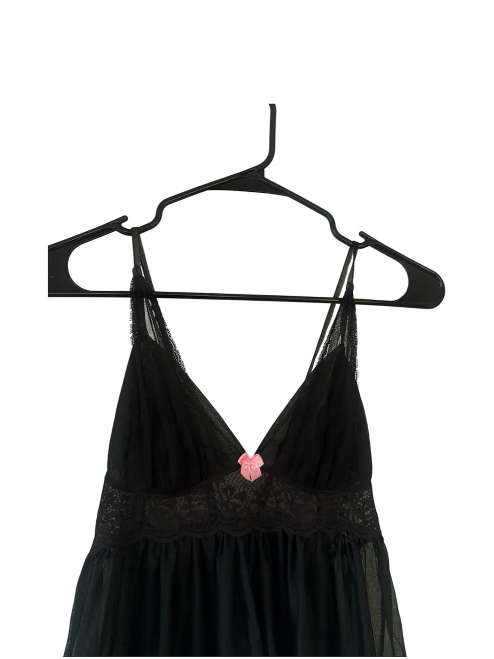 Betsey Johnson babydoll  Black Lace-Trim Chemise with Pink Accent